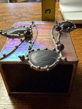 Neile Cooper Handmade Iridescent Stained Glass & Stone Trinket Box